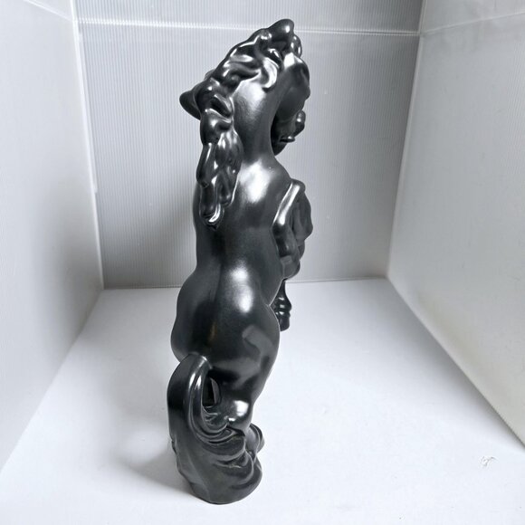 Black Ceramic Fighting Stallions Signed 1982 Mid-Century Modern Studio Art - Picture 3 of 6